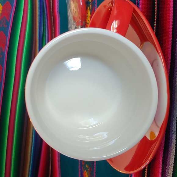 ๐ Kitty Cup & Saucer with Spoon, Red with Koi and Lotus design on Saucer - Picture 6 of 12